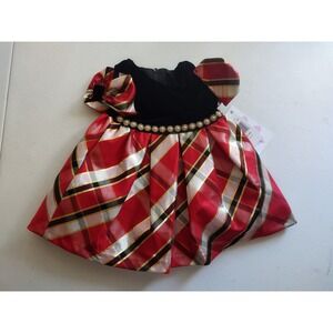 Baby Girls Dress 6-9M Red Plaid Velvet Party Holiday Pearl Bow Occasion